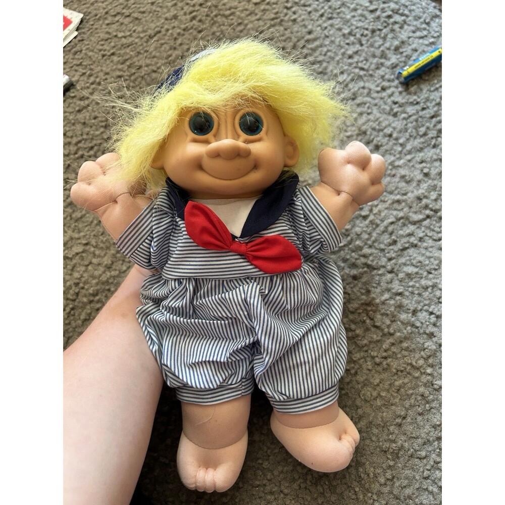 VINTAGE RUSS Troll KID Blue White Sailor Suit DOLL STUFFED ANIMAL PLUSH 12"